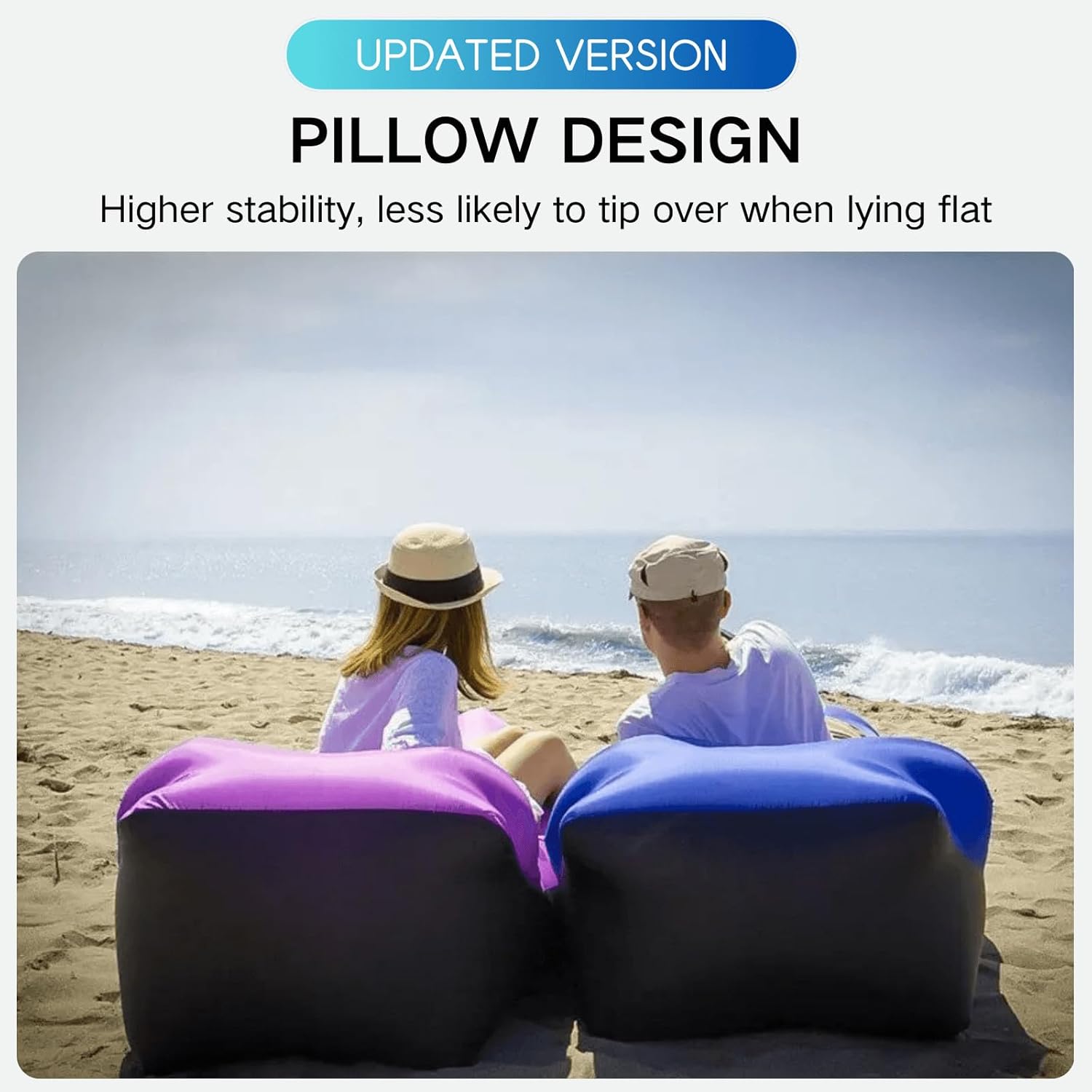 Inflatable Lounger Air Sofa Hammock, Inflatable Couch for Camping, Perfect for Beach Chair Waterproof Anti-Air Leaking Pouch Couch Air Chair for Outdoor, Beach, Hiking (Purple)