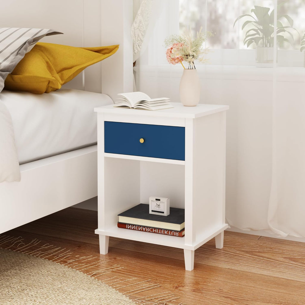 Modern Nightstand, Kids Nightstand with One Drawer, End Table for Boys and Girls, Toddler Night Stand for Living Room, Bedroom (Navy)