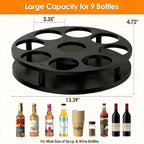 Rotating Coffee Syrup Organizer, 9 Bottles Coffee Syrup Rack, Wood Coffee Syrup Bottle Holder Stand for Coffee Bar Station Kitchen, Large Wine Rack, Coffee Syrup Holder Black