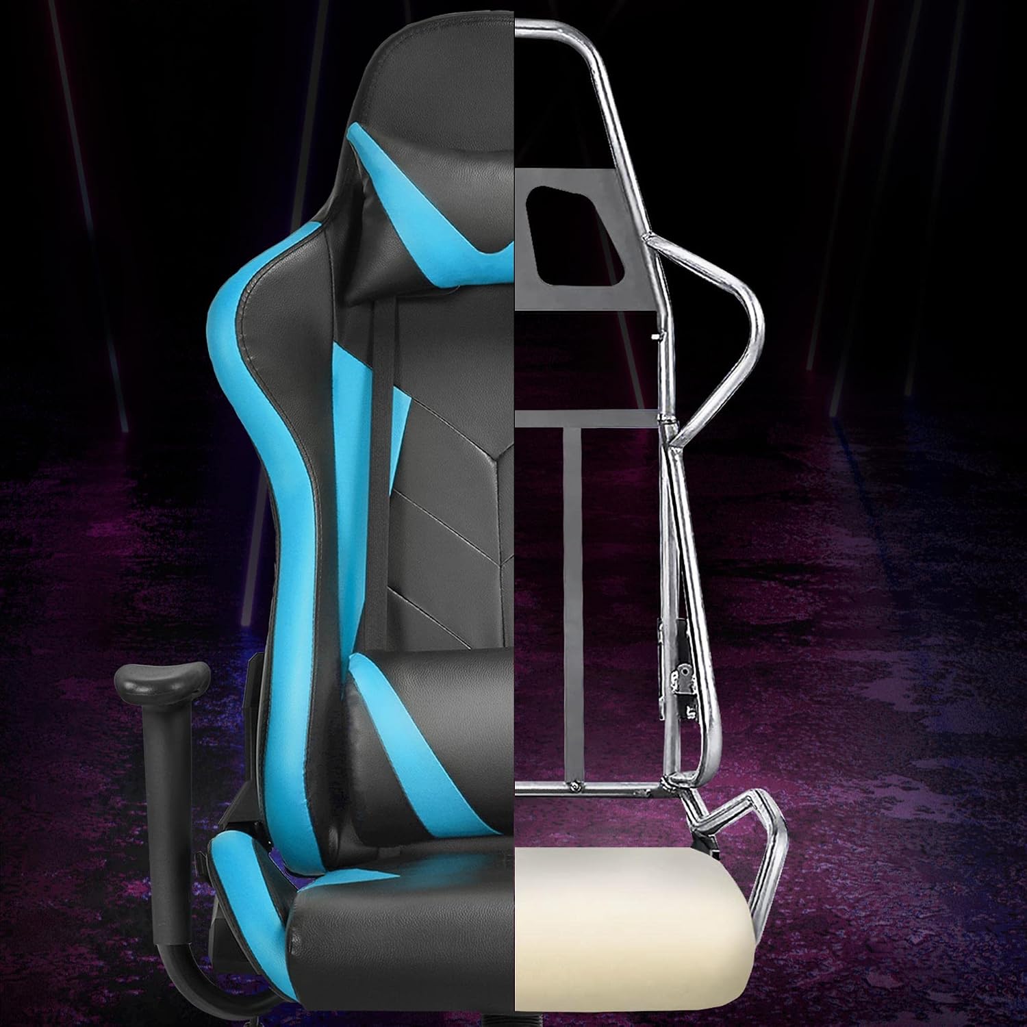 Topeakmart Video Game Chairs High Back Computer Gaming Chair Ergonomic Racing Office Chair with Lumbar Support Swivel Task Chair Neon Blue