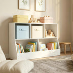 DINZI LVJ Toy Storage Organizer, Kids Bookshelf, Wood Toy Storage Cabinet, 5 Cubby Children Bookcase, 43.3" L Toddler Book Shelf for Playroom, Living Room, Nursery, Hallway, Classroom, White