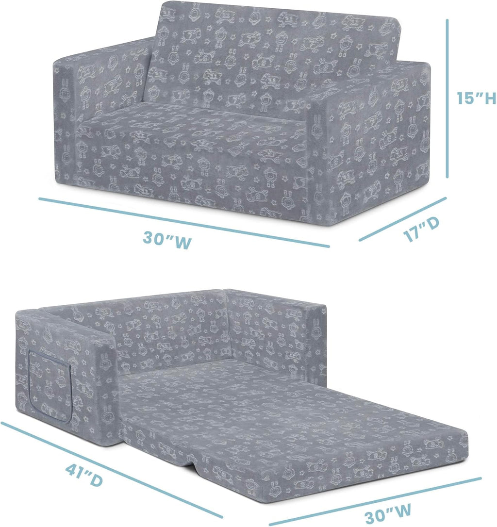 Delta Children - Serta Perfect Sleeper Kids 2-Seater Sofa, Convertible 2-in-1 Flip Open Toddler Couch Sleeper, Foam Chair for Playroom & Bedroom, Bed Lounger, Comfy Play Sleeping Lounge Chair, Grey