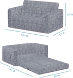 Delta Children - Serta Perfect Sleeper Kids 2-Seater Sofa, Convertible 2-in-1 Flip Open Toddler Couch Sleeper, Foam Chair for Playroom & Bedroom, Bed Lounger, Comfy Play Sleeping Lounge Chair, Grey