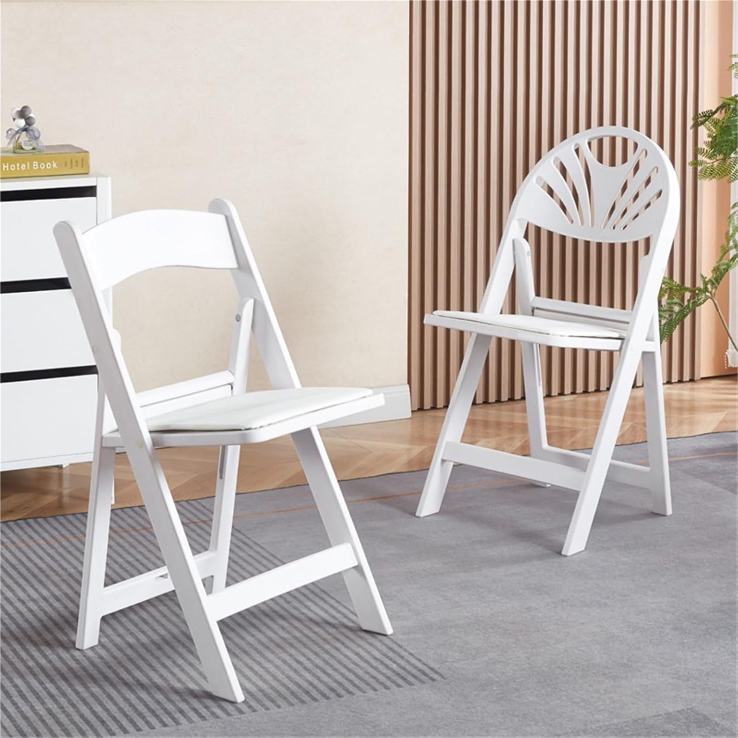2 Pack White Plastic Folding Chair, Indoor Outdoor Portable Seat with for Events Office Wedding Party Picnic Kitchen Dining(Color2)