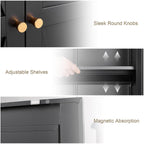 Metal Storage Cabinet with Doors and Shelves, Tall Kitchen Pantry Cabinet, Modern Freestanding Food Storage Cabinet with Gold Handles for Living Room, Dining Room, Office, (Black, 71")