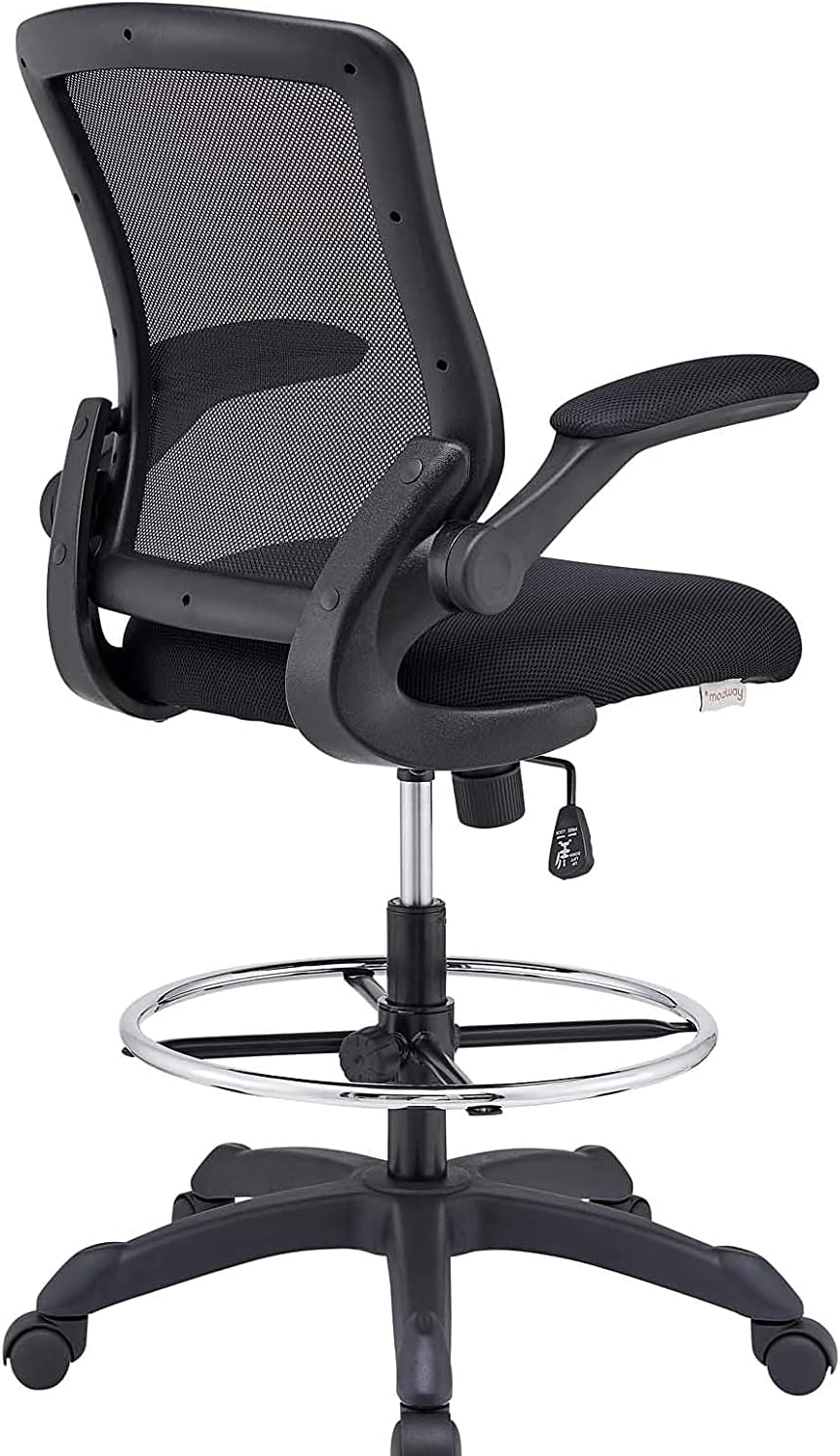 Modway Veer Reception Desk Flip-Up Arm Drafting Chair in Black