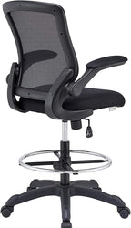 Modway Veer Reception Desk Flip-Up Arm Drafting Chair in Black