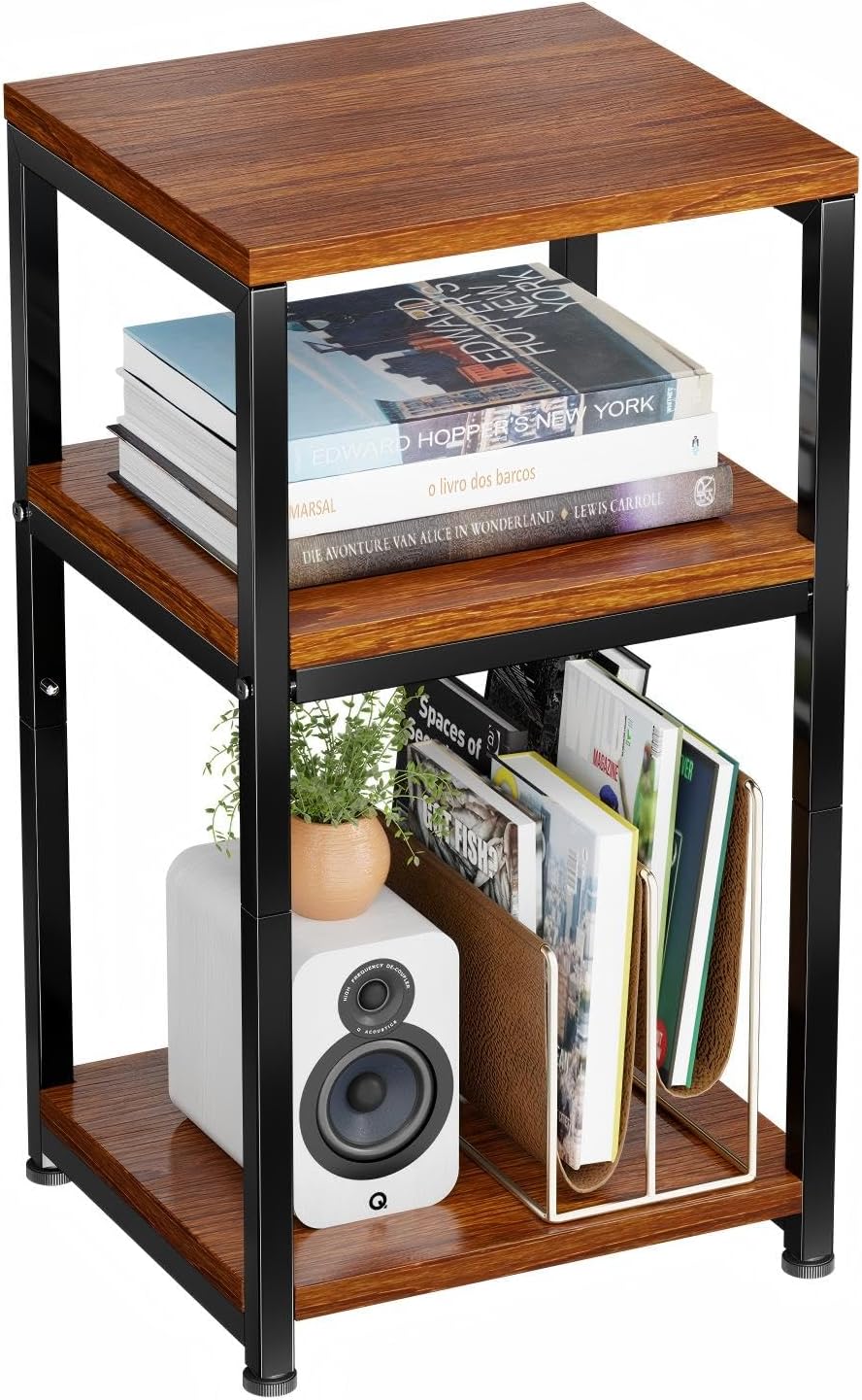 Ekisemio 3-Tier Side Table – End Table Nightstand for Small Spaces & Living Room, Rustic Brown
