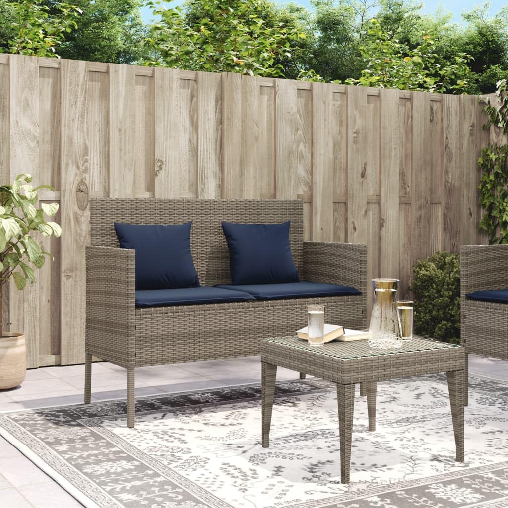 Outdoor Storage Bench Gray with Cushions, Poly Rattan Patio Bench with Waterproof Bag and Gas Spring Lid