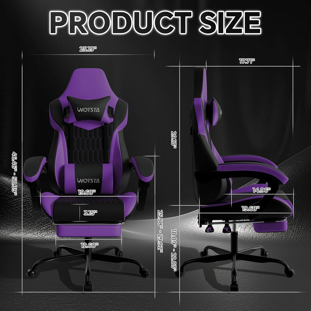 Gaming Chair with Footrest, High Back Gaming Chairs PVC Leather Ergonomic Gamer Chair with Adjustable Headrest Lumbar Support Racing Style Video Gaming Chair for Office/Home (Purple)