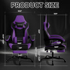 Gaming Chair with Footrest, High Back Gaming Chairs PVC Leather Ergonomic Gamer Chair with Adjustable Headrest Lumbar Support Racing Style Video Gaming Chair for Office/Home (Purple)