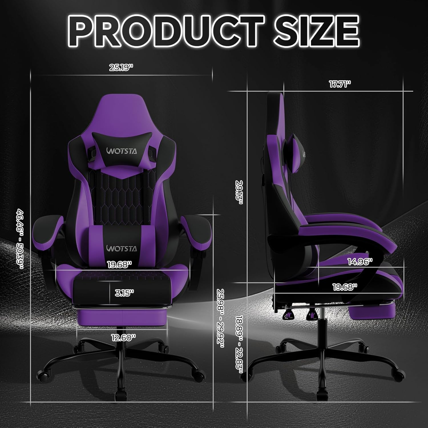 Gaming Chair with Footrest, High Back Gaming Chairs PVC Leather Ergonomic Gamer Chair with Adjustable Headrest Lumbar Support Racing Style Video Gaming Chair for Office/Home (Purple)