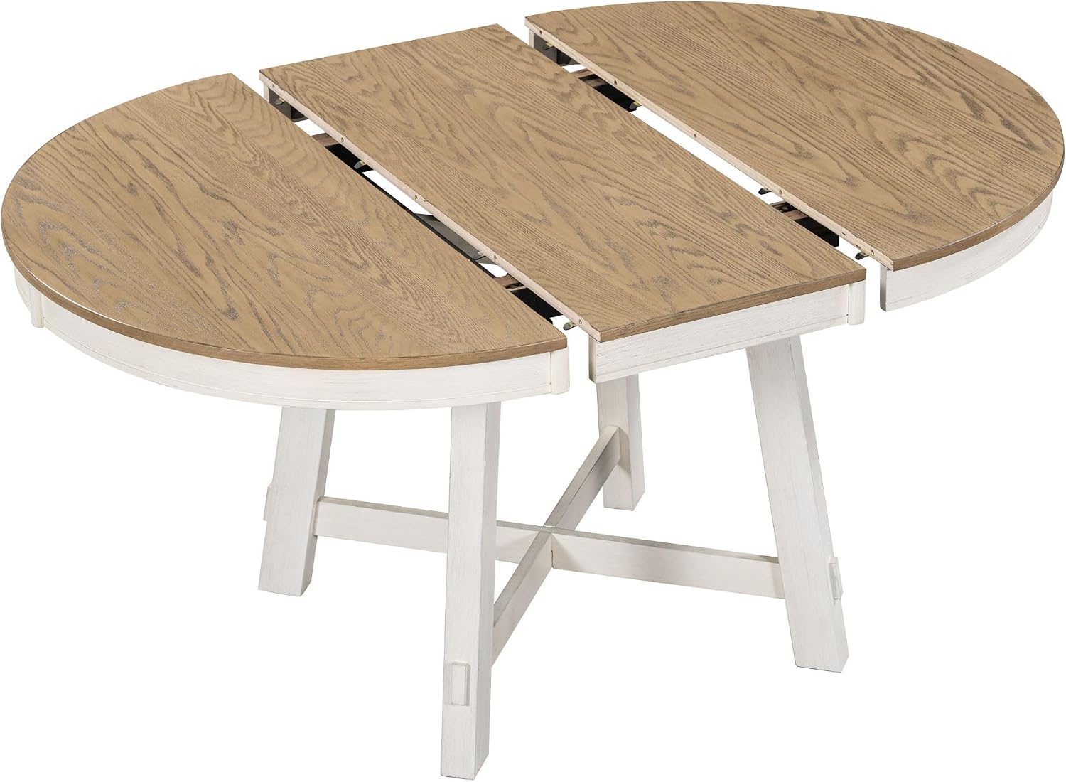 Knocbel Farmhouse 4-Person Extendable Dining Table Set, 5-Piece Dinette Set with Upholstered Nailhead Trim Chairs, Kitchen Dining Room Small Space Furniture Set (Oak Natural and Antique White)