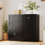 VOWNER 43''H Armoire Wardrobe Closet with 4 Drawers and 2 Doors | Small Clothing Storage Cabinet Dresser with Hanging Rod, Baby Closet Clothes Wardrobe for Bedroom, Black