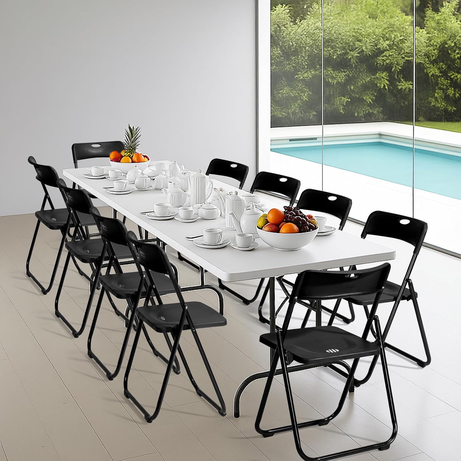 Karl home 10 Pcs Folding Chair, 300LBS Lightweight Foldable Plastic Chair, Reinforced Metal Frame Easy to Fold & Store for Indoor & Outdoor, Wedding, Party, Meeting Room, Patio and Garden, Black