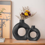 Black Ceramic Vase Set of 2,Matte Modern Nordic Boho Home Decor for Living Room,Bedroom,Wedding Table