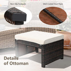 2-Piece Wicker Ottomans, Outdoor Rattan Foot Rest Set of 2 w/Removable Cushions, Multipurpose Foot Stool, Side Table & Additional Seating for Patio, Backyard & Poolside (Off White)