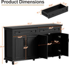 Scurrty Sideboard Buffet Cabinet, 62'' Large Storage Cabinet with Drawers and 4 Doors, Vintage Coffee Bar Cabinets with Adjustable Shelf for Kitchen, Living Room, Black