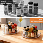 2 Pack Lazy Susan 10 inch Turntable for Spice Organization | Clear BPA-Free Plastic Rotating Organizer for Kitchen Cabinet, Pantry, Countertop, Fridge | 360-Degree Rotating Base