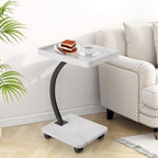C Shaped TV Tray Table, C Shaped End Table for Couch, 2-Tier Rolling Small Side Table, Versatile Bedside & Laptop Desk, Side Table, White