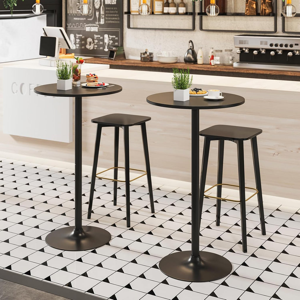 Giantex Two-in-one Bar Table with Detachable Pole, Metal Base, 24" Round Top, 40"/22" Two Convertible Height, Cocktail Table, Coffee Table, Pub Table for Dining Room, Restaurant, Kitchen (1, Black)