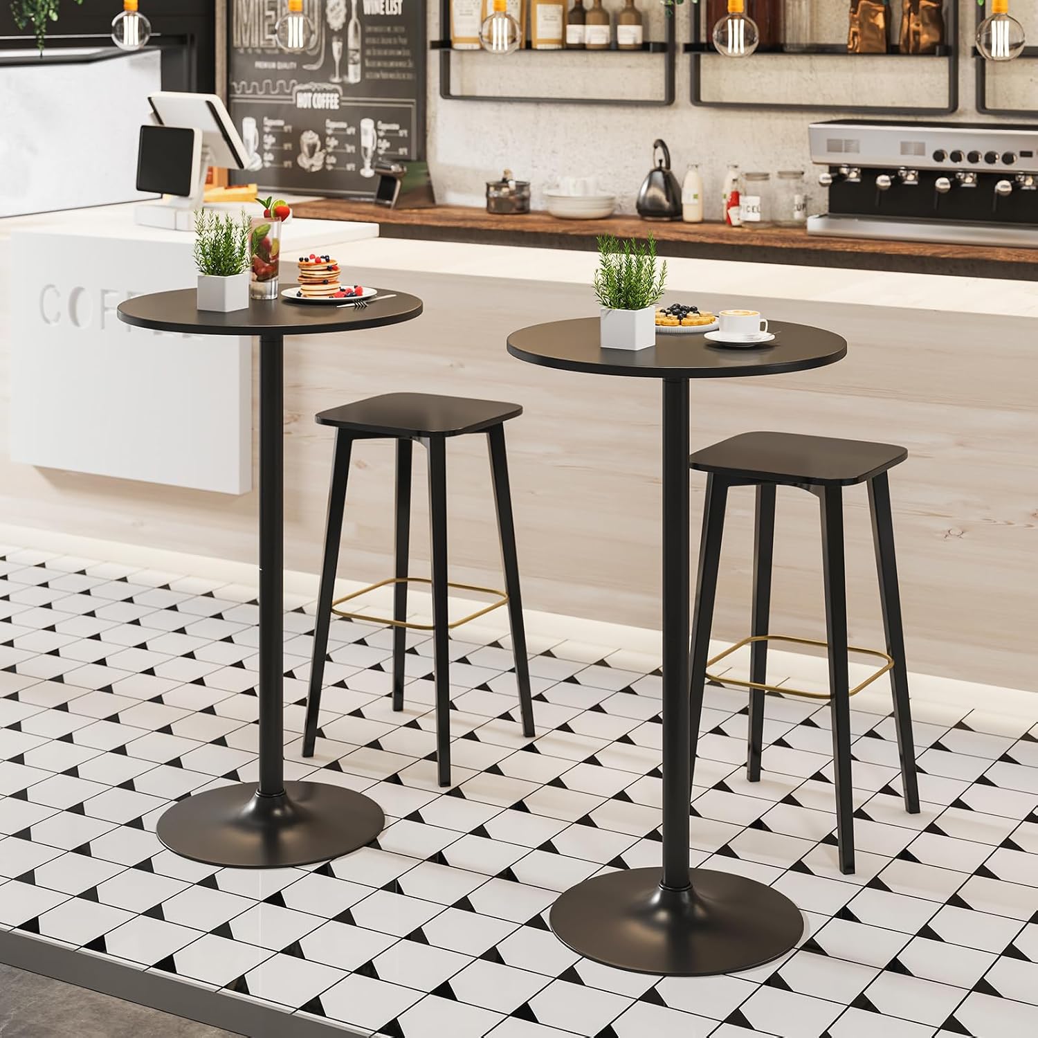 Giantex Two-in-one Bar Table with Detachable Pole, Metal Base, 24" Round Top, 40"/22" Two Convertible Height, Cocktail Table, Coffee Table, Pub Table for Dining Room, Restaurant, Kitchen (1, Black)