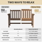 Ciokea 48" Outdoor Bench, HDPE Weatherproof Porch Bench, 2-Person Garden Benches with 550 Lbs, Waterproof Patio Benches for Outside Balcony Deck Backyard, Brown
