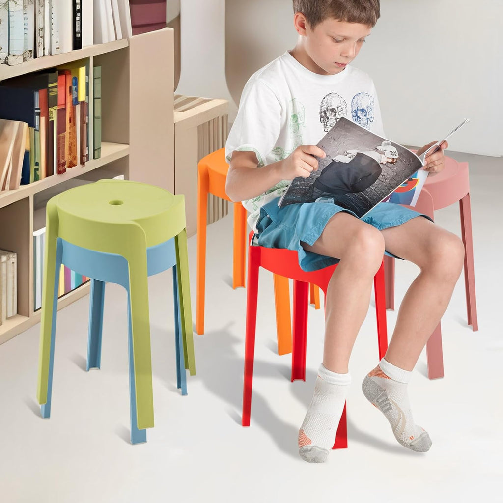 5 Pack Plastic Stackable Stools, 18 Inch Colorful Round Classroom Stools for School, Kindergarten, Home & Office