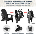 Folding Adirondack Chairs Set of 2, All Weather Resistant Plastic Chairs with Cup Holder, Fold or Unfold Easily in 1 Second, Outdoor Chairs for Patio, Garden, Backyard Deck, Lawn Fire Pit(Black)