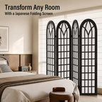 4 Panel Room Divider Screen, Freestanding Shoji Style Privacy Partition with Black Wooden Frame, Decorative Folding Wall Divider for Bedroom, Office, Apartment