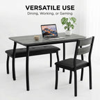 43" Dining Table Set for 4, Space Saving Kitchen Table with Upholstered Bench and 2 Chairs, Small Dining Table Set for 4, Modern Farmhouse Dinette Set for Small Dining Room, Gray
