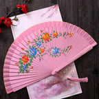 Elegant Spanish Dancing Fan, Vintage Hand, Double Sided Hand Painted Florals Folding for Decoration and Photography Prop