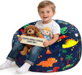 Lukeight Stuffed Animals Storage Bean Bag Chair Cover, Large 27 x 16 in | Dinosaur Cozy Velvet Plush Toy Organizer Seat for Kids, Cover Only, No Filling Included, Long YKK Zipper, Side Pocket