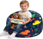 Lukeight Stuffed Animals Storage Bean Bag Chair Cover, Large 27 x 16 in | Dinosaur Cozy Velvet Plush Toy Organizer Seat for Kids, Cover Only, No Filling Included, Long YKK Zipper, Side Pocket