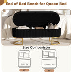 Storage Ottoman Bench, 45" Velvet End of Bed Bench Bedroom Bench with Golden Metal Legs, Upholstered Storage Bench for Bedroom Living Room Entryway and Window, Black