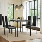 Gizoon Dining Table Set for 4, Kitchen Table Chairs Set of 4, 5 Piece Kitchen Table Set with 4 Upholstered PU Leather Chairs for Dining Room, Living Room, Apartment, Small Space, Black