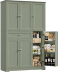 HOSTACK 68" Tall Kitchen Pantry Storage Cabinet, Modern Kitchen Hutch Cabinet with Doors and Shelves, Freestanding Food Pantry with Large Storage Drawer for Dining Room, Living Room, Green