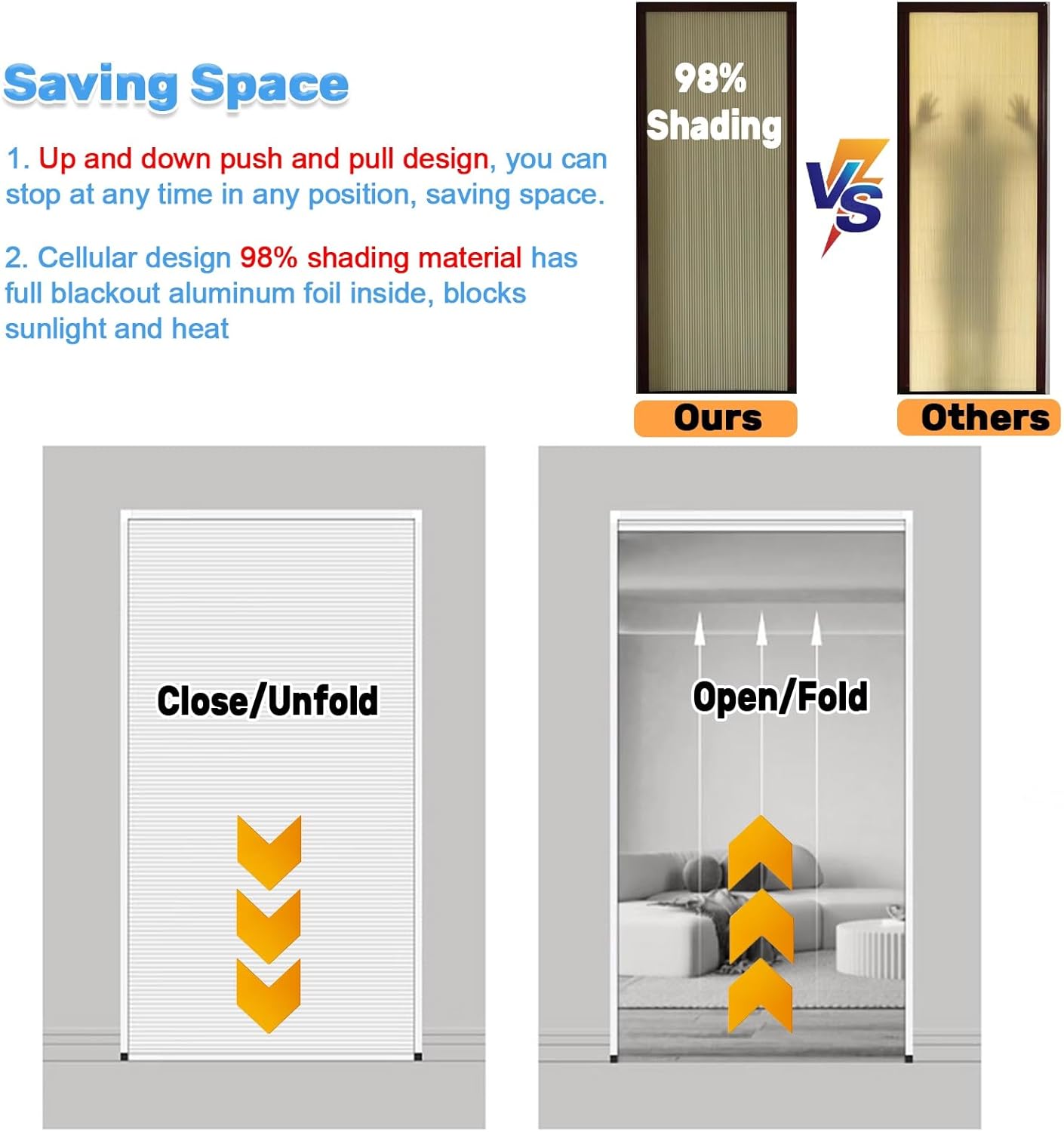 Trackless Invisible Honeycomb Folding Door, White, 24"-80" Wide, Pull Down, Space-Saving Design, Ideal for Home and Office, 20x80in (50.8x203.2cm)