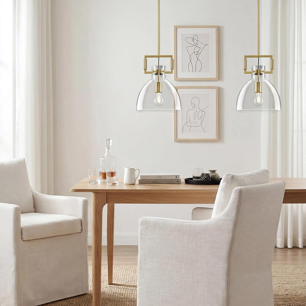 Modern Large Brass Kitchen Island Pendant Light, 10 '' W 1-Light Glass and Gold Island Pendant Lights,Dome Pendant Light, for Kitchen,Dining Room,Bathroom,Bar