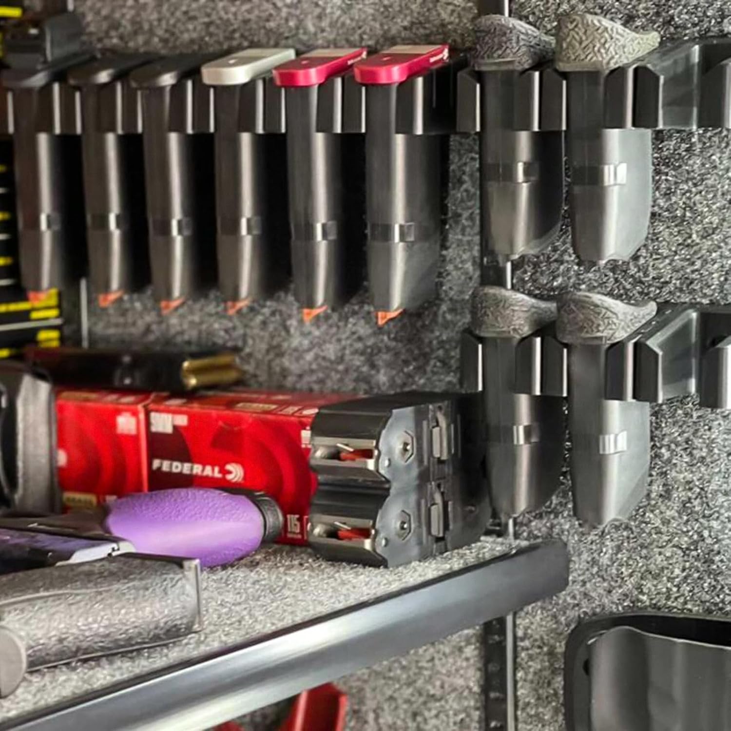 Adoreal Magnetic ABS 6 Standard Double Stack Mag Rack Wall Mount, Wall Magazine Display, Detachable Wall Mags Storage Organization System, Precision Fit Glock 17, 19, 26, 31, 32, 33, 34 Mags