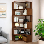 Corner Bookshelf, 6 Tier Corner Bookcase Tall, 78.7" L-Shaped Corner Book Shelf, Walnut Corner Shelves for Home Office, Living Room, Bedroom