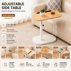 Adjustable C Table End Table, Height Adjustable 360° Swivel TV Tray Table for Small Spaces, Sofa Bedside Laptop Side Table that Slides Under Couch, Living Room & Bedroom (Natural Wood/White)