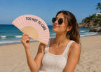 Fan with funny phrases, original wedding fan, modern and colourful hand fan, hook included. 23 x 42 cm