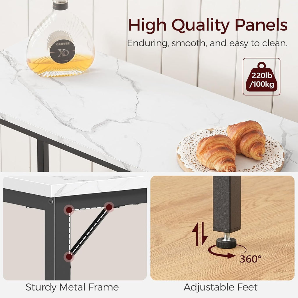 MAHANCRIS Narrow Bar Table, 63-Inch Pub Table for Dining Room, Counter Bar Tables with Sturdy Metal Frame, Connectable Bar Table, Multifunctional Console Table, Marble and Black BTHM1601