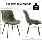 YOUNIKE Olive Green Faux Leather Dining Chairs Set of 2 Mid-Century Modern High Padded Back Comfy Upholstered Kitchen Chairs with Metal Legs Wide Seat Accent Side Chair for Dining/Living/Waiting Room