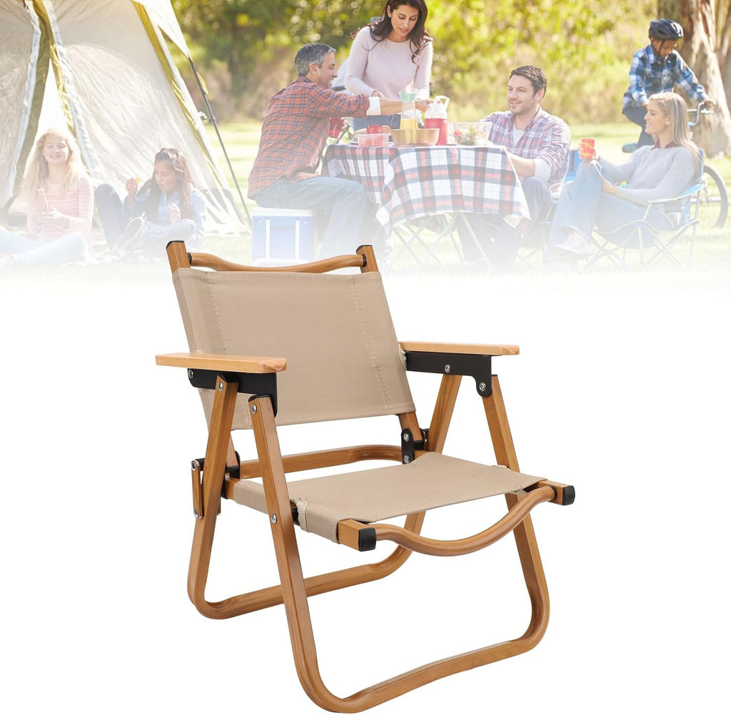 GOWENIC Kids Camping Chair, Portable Folding Camp Chair for Children, Aluminum Alloy Wood Grain Canvas Toddler Chair, Ideal for Beach Outdoor Backyard