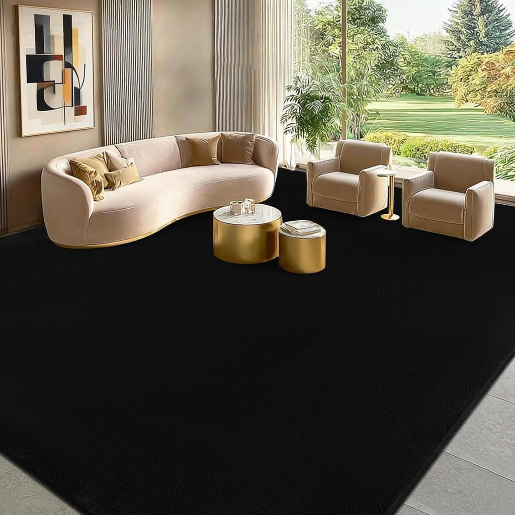 qulint Black Rug for Living Room, 8x10 Washable Rug for Bedroom with Thickened Memory-Foam, Modern Minimalist Large Carpet Solid Comfy Non Slip Carpet for College Dorm Dining Room Classroom Home Decor