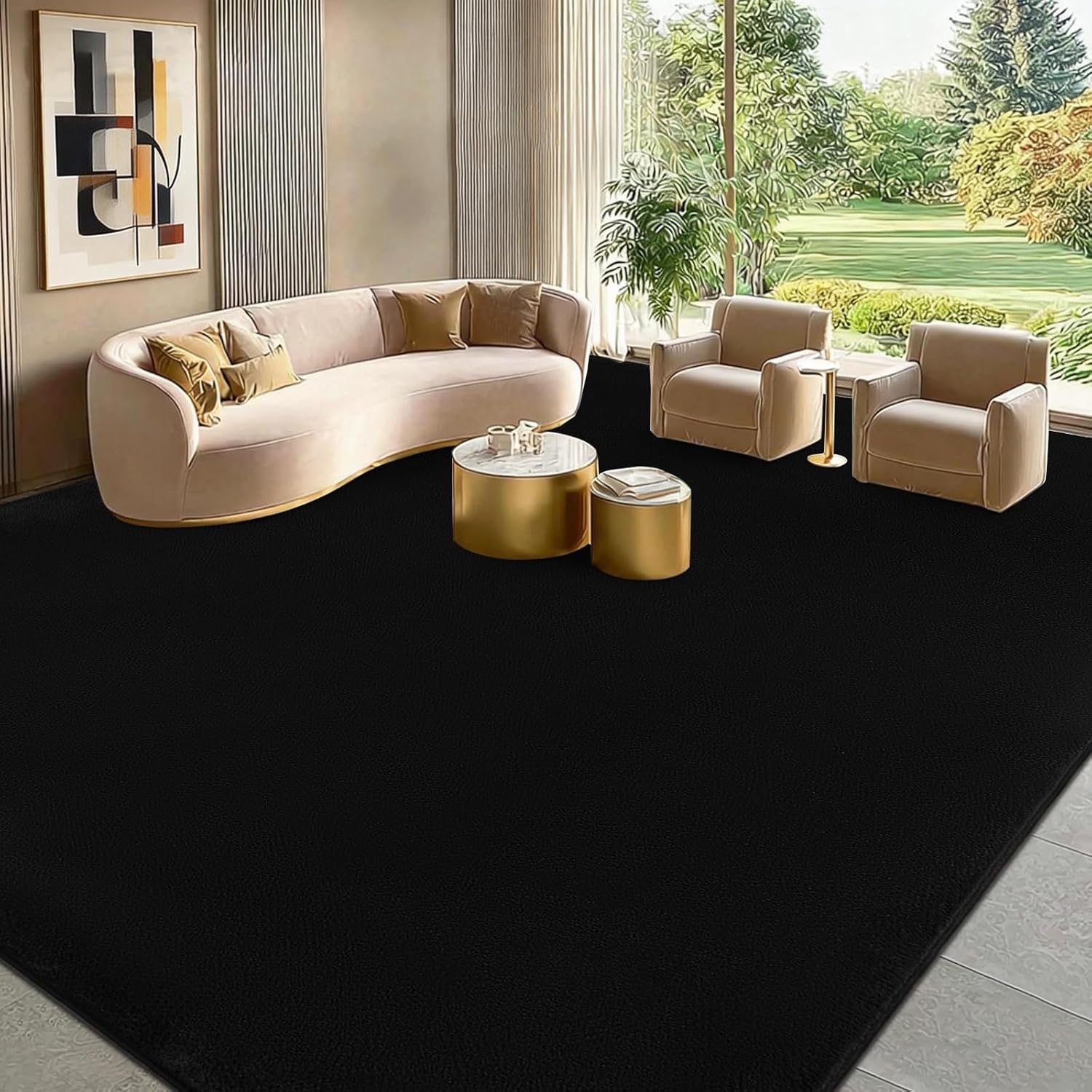 qulint Black Rug for Living Room, 8x10 Washable Rug for Bedroom with Thickened Memory-Foam, Modern Minimalist Large Carpet Solid Comfy Non Slip Carpet for College Dorm Dining Room Classroom Home Decor