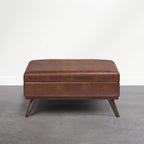 SIMPLIHOME Owen XL Coffee Table Storage Ottoman - 40 inch Wide Upholstered Vegan Leather Square Ottoman in Distressed Pecan Brown, Mid-Century Modern Ottoman for Living Room with Lift-Up Lid