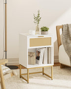 Masupu Rattan Nightstand,Modern Night Stand Boho Farmhouse Wood Bedside Table with Storage Drawer Side End Table for Bedroom,Living Room, White